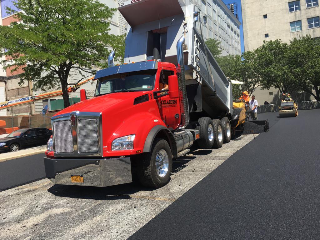 Freshly painted parking lot line striping and pavement markings